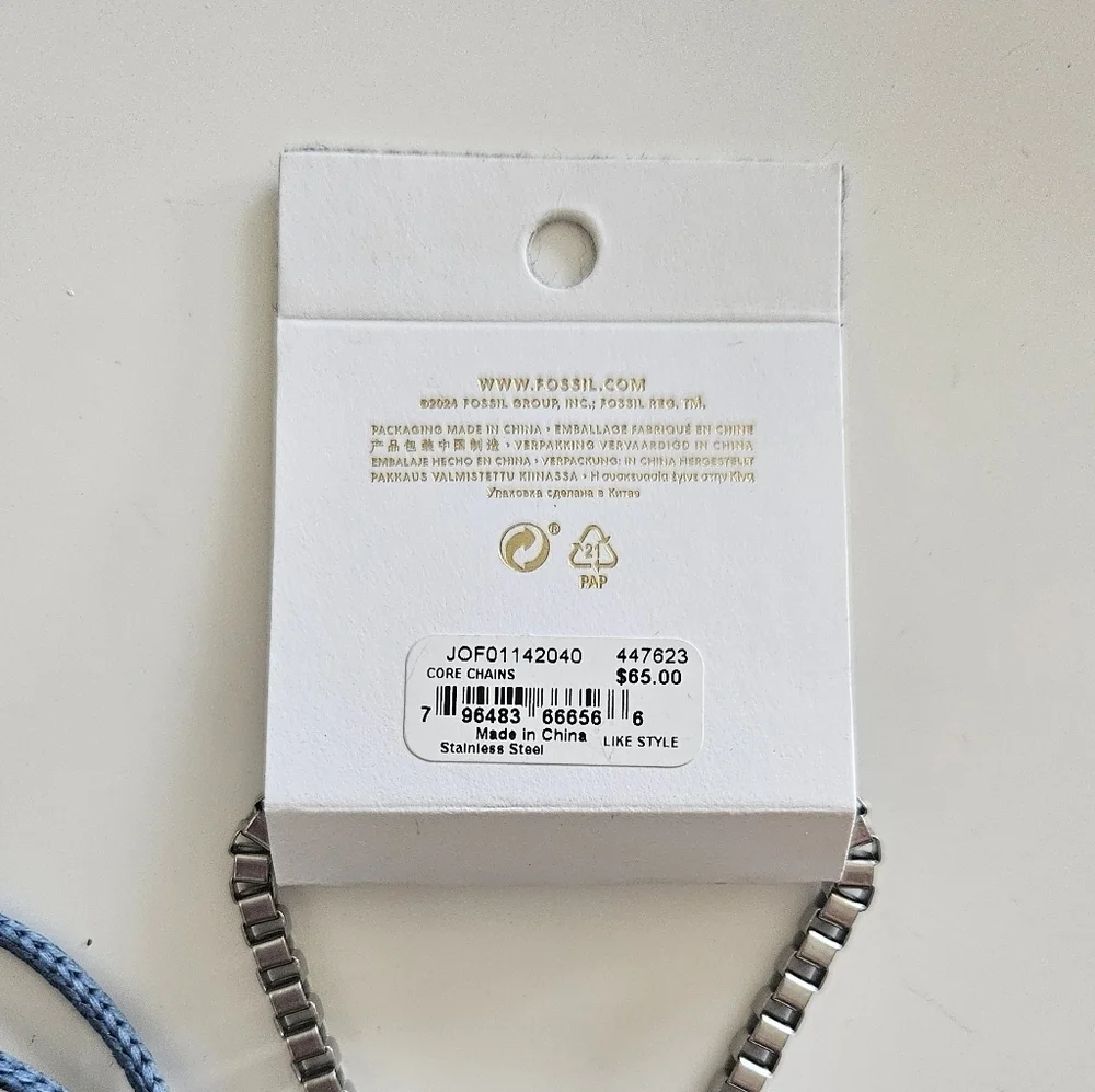 NWT Fossil Ellis Vintage Casual Stainless Steel Chain Bracelet